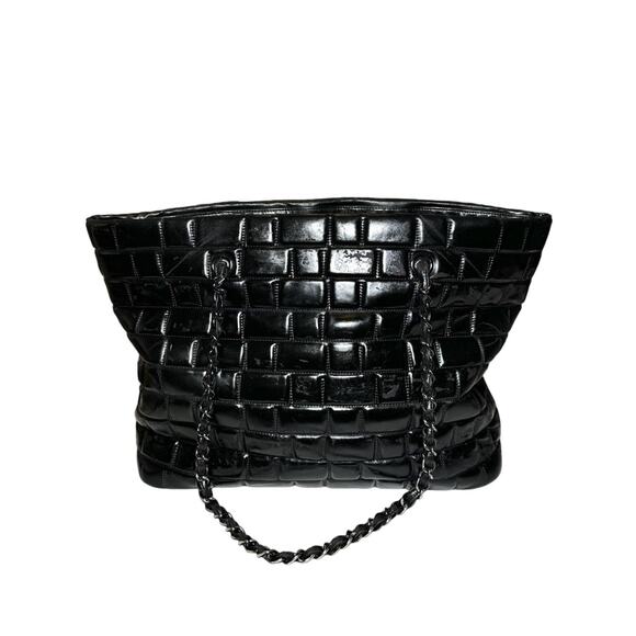 CHANEL Frozen Black Vinyl Quilted Large Chain Strap Shopping Tote Bag - Picture 3 of 11